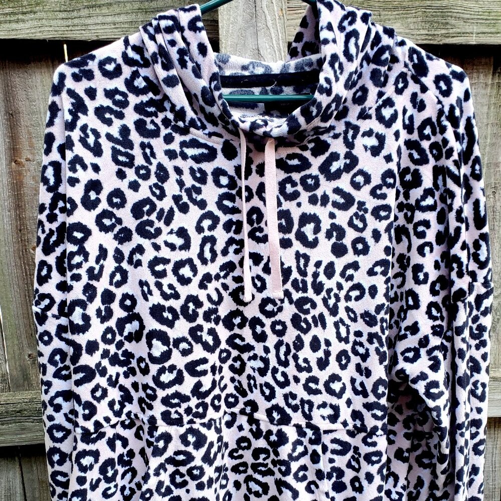 Cozy pink leopard velour hoodie